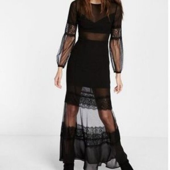 Express Black Lace Bandeau Maxi Goth Dress Size 2 - Picture 1 of 7